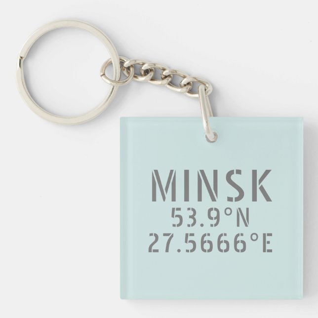 Minsk Latitude Longitude Coordinates   Keychain (Front)