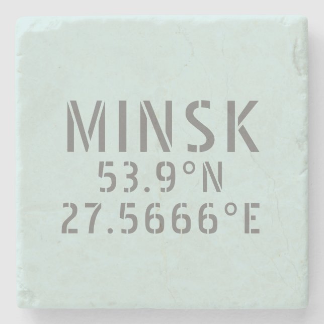 Minsk Latitude Longitude Coordinates   Stone Coaster (Front)
