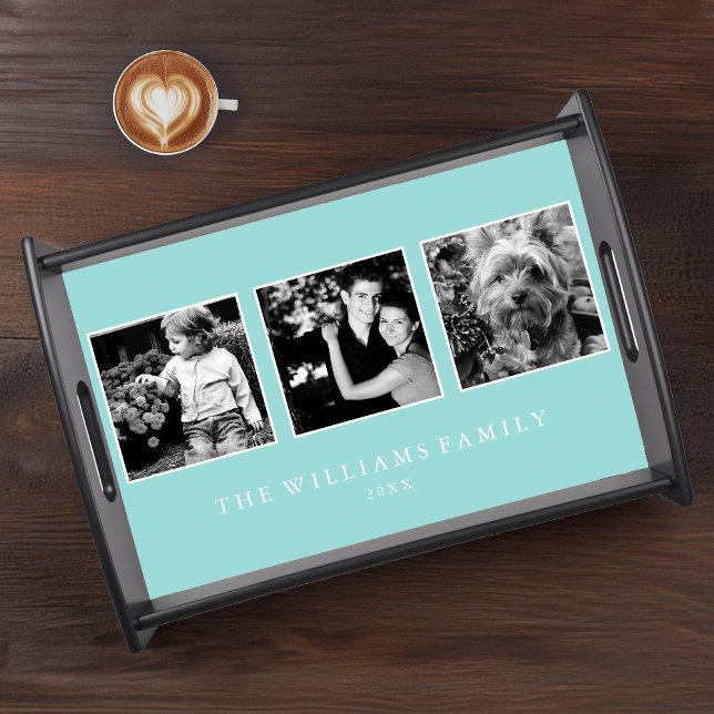 Mint 3-Photo Family Collage Personalized Serving Tray (Creator Uploaded)