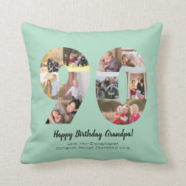 Mint 90th Number Photo Collage Custom Greeting Throw Pillow
