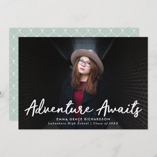 Mint  Adventure Awaits Photo Graduation Announcement