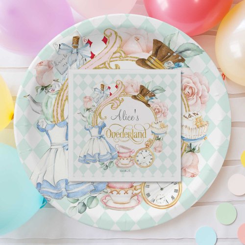 Mint Alice Wonderland tea party 1st birthday Napkins