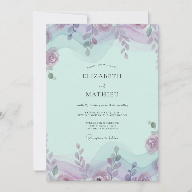 Mint Amethyst Foliage Eucalyptus Wedding Invitation (Front)