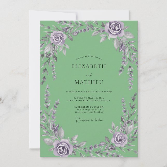 Mint Amethyst Wisteria Wedding Invitation (Front)