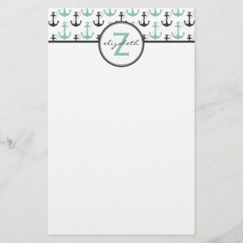 Mint Anchor Monogram Stationery by snowfinch at Zazzle