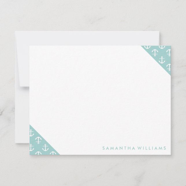 Mint Anchors Pattern Custom Note Cards (Front)