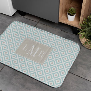 Mint and Beige Modern Monogram Bathroom Mat