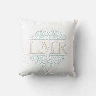 Mint and Beige Vintage Frame Monogrammed Throw Pillow