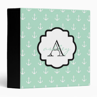 Mint and Black Anchor Monogram Binder