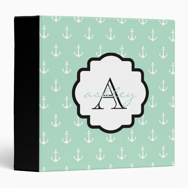 Mint and Black Anchor Monogram Binder (Front/Spine)