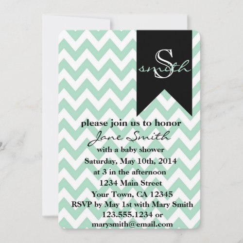 Mint and Black Monogram Baby Shower Invitation