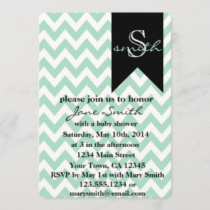 Mint and Black Monogram Baby Shower Invitation