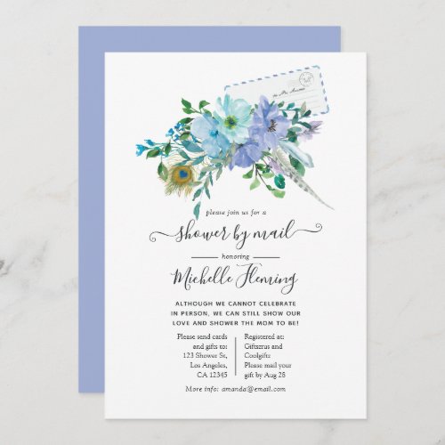 Mint and Blue Boho Baby Shower by Mail Invitation