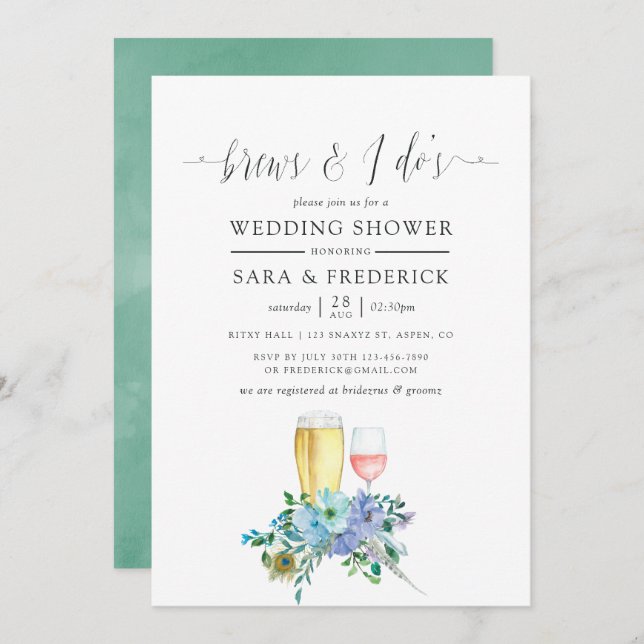Mint and Blue Boho Brews Before The I Do's Invitation (Front/Back)