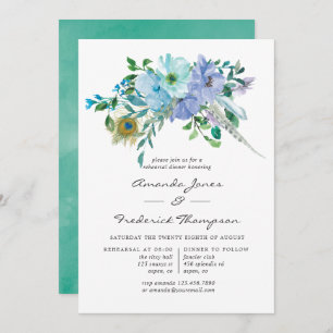 Mint and Blue Boho Floral Rehearsal Dinner Invitation