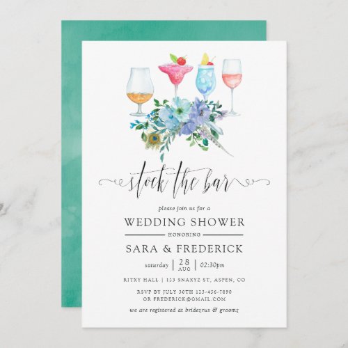 Mint and Blue Boho Floral Stock the Bar Invitation