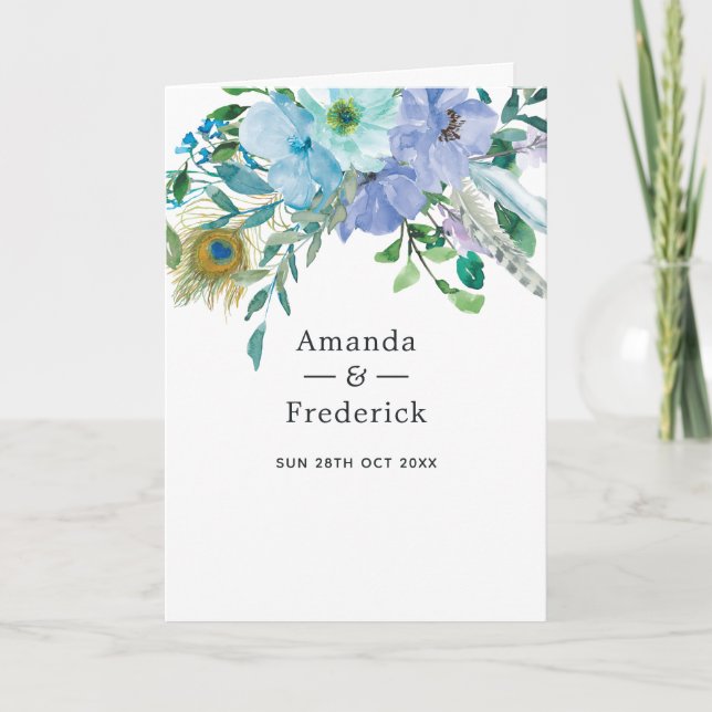 Mint and Blue Boho Floral Wedding Program (Front)