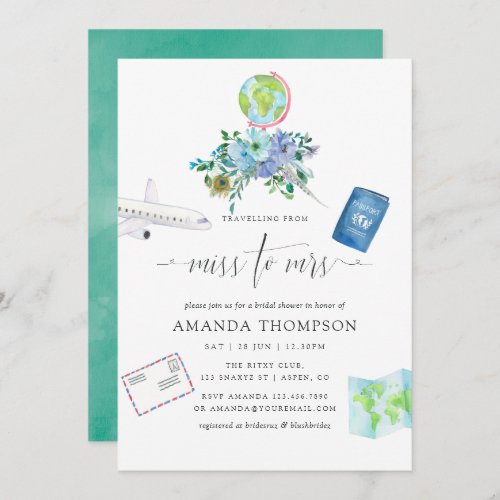 Mint and Blue Boho Miss To Mrs Bridal Shower Invitation