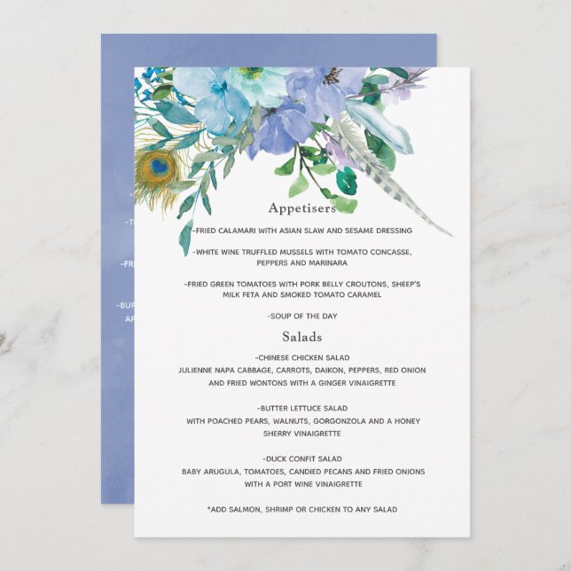 Mint and Blue Boho Wedding Menu (Front/Back)