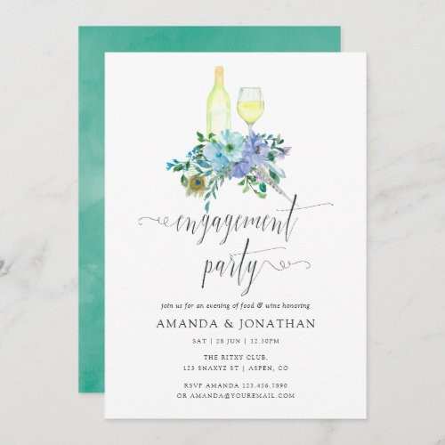 Mint and Blue Boho Wine Tasting Engagement Party Invitation