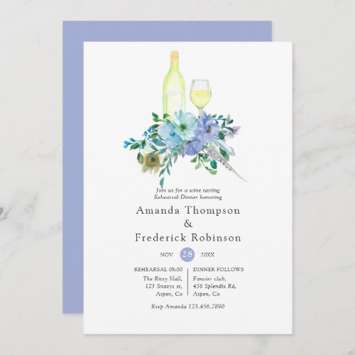 Mint and Blue Boho Wine Tasting Rehearsal Dinner Invitation