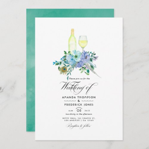 Mint and Blue Boho Wine Tasting Wedding Invitation