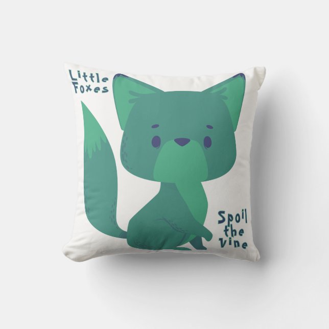 Mint and Blue Cute Baby Fox with Bible Verse  Throw Pillow (Front)
