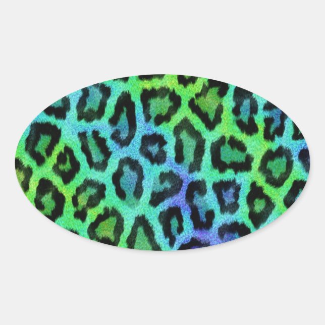 Mint And Blue Leopard Print Oval Sticker (Front)