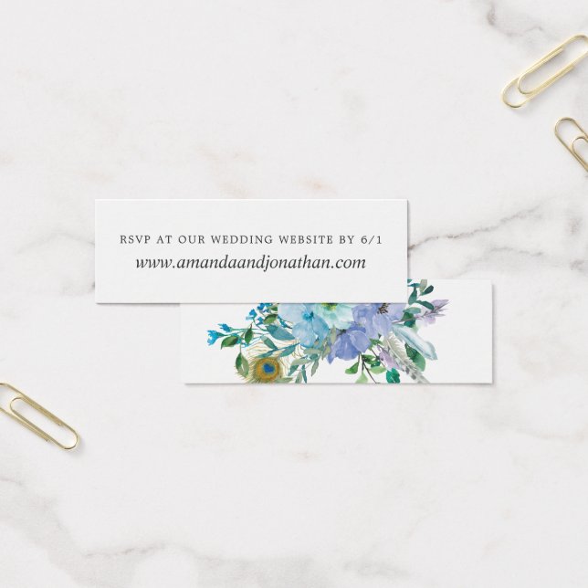 Mint and Blue Watercolor Boho Floral Wedding RSVP (Office)