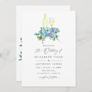 Mint and Blue Watercolor Floral Wedding Invitation