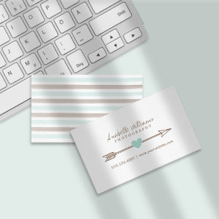 Mint and Brown Heart and Arrow Business Card