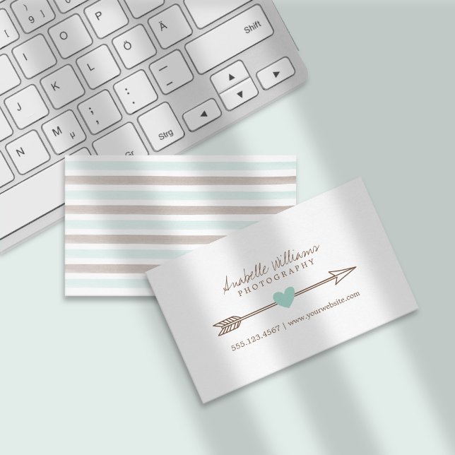 Mint and Brown Heart and Arrow Business Card (Creator Uploaded)