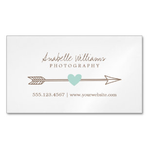 Mint and Brown Heart and Arrow Business Card Magnet