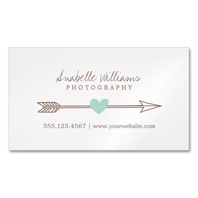 Mint and Brown Heart and Arrow Business Card Magnet (Front)