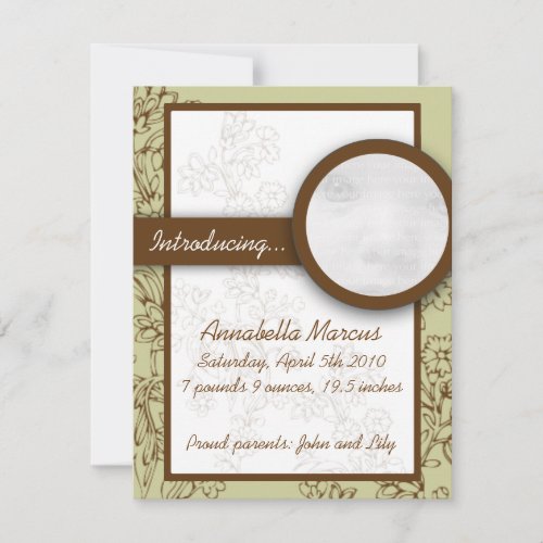 Mint and Brown New Baby Announcement Cards