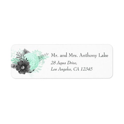 Mint and Charcoal Floral Rustic Wedding Label