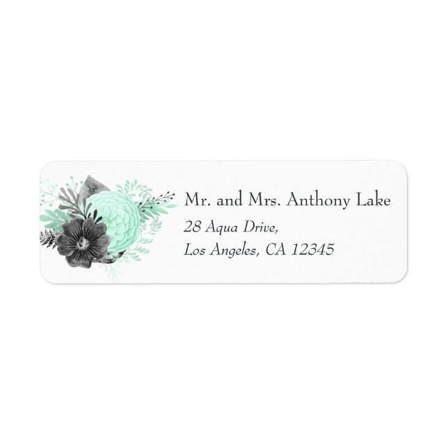 Mint and Charcoal Floral Rustic Wedding Label (Front)