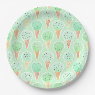 Mint and Chip Ice Cream Cone Pattern Paper Plates