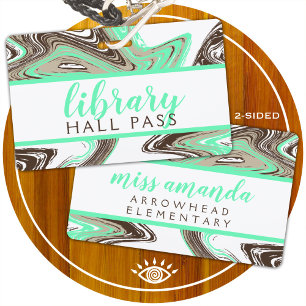 mint and chocolate strokes LIBRARY HALL PASS Badge