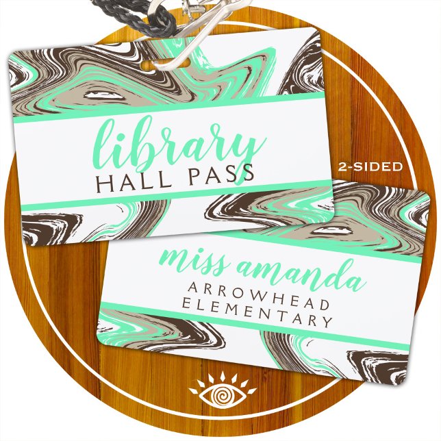 mint and chocolate strokes LIBRARY HALL PASS Badge (Creator Uploaded)