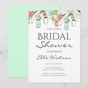 Mint and Coral Bridal Shower Invitation, Wedding Invitation