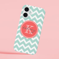 Mint and Coral Chevron Custom Monogram