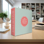 Mint and Coral Chevrons Custom Monogram 3 Ring Binder<br><div class="desc">A bold art deco geometric pattern in fresh,  cheerful colors. If you need to adjust the monograms,  click on the customize it button and make changes.</div>