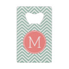 Mint and Coral Chevrons with Custom Monogram