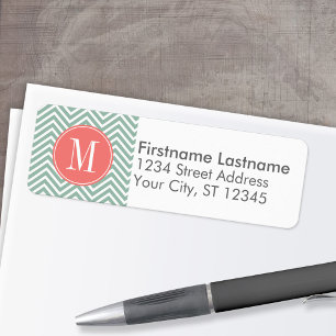 Mint and Coral Chevrons with Custom Monogram Label