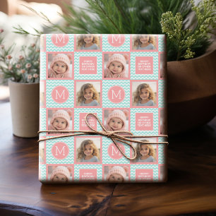 Mint and Coral Chevrons with Custom Monogram Wrapping Paper