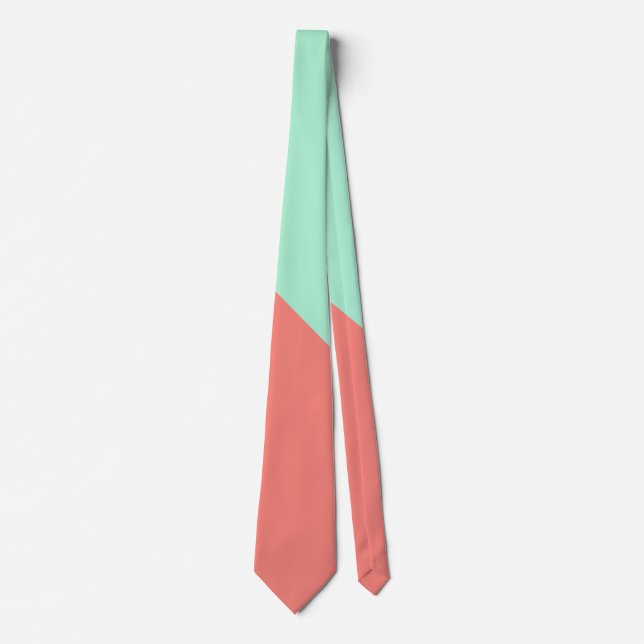 Mint and Coral Color Block Tie (Front)