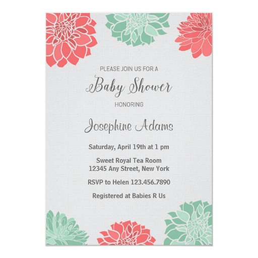 Coral And Mint Baby Shower Invitations 2