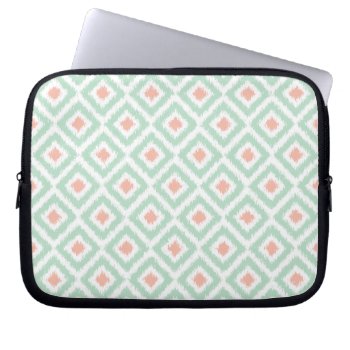 Mint And Coral Diamond Ikat Pattern Laptop Sleeve by heartlockedcases at Zazzle