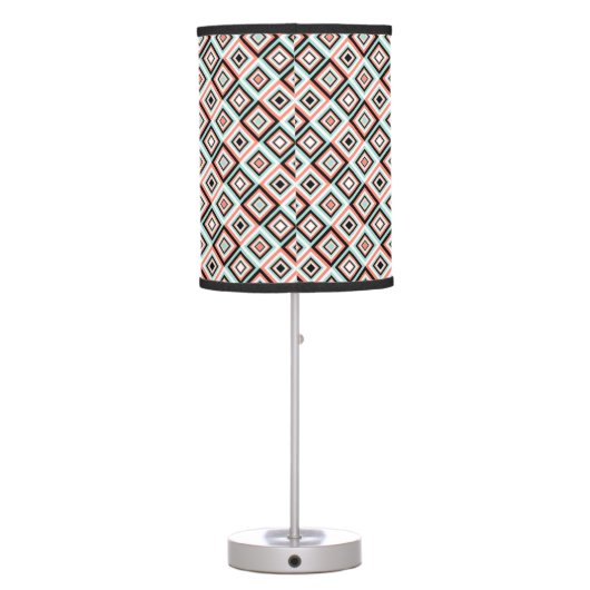 Mint and Coral Diamond Pattern Table Lamp (Back)
